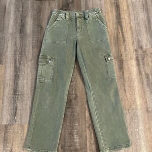 Vervet Army Green High Rise Utility Wide Leg Cargo Jeans